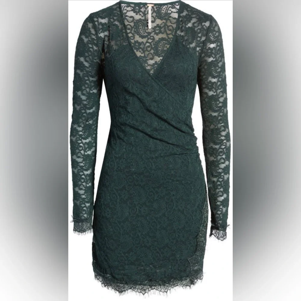 Free people pearl lace long sleeve minidress
